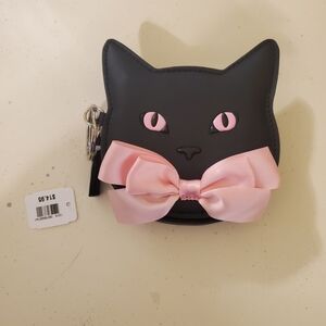 Black Cat Coin Purse with Pink Bow
